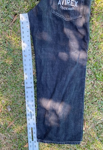 Vintage Avirex Jeans Men 34x30 Black Baggy Embroidered Y2K 90s Wide Leg Rap - Picture 9 of 11