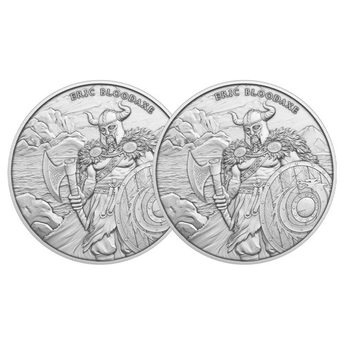 Lot of 2 - 1 Troy oz Eric Bloodaxe Design .999 Fine Silver Round