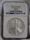 2007 W (Burnished) US Silver Eagle $1 NGC MS69 Early Releases