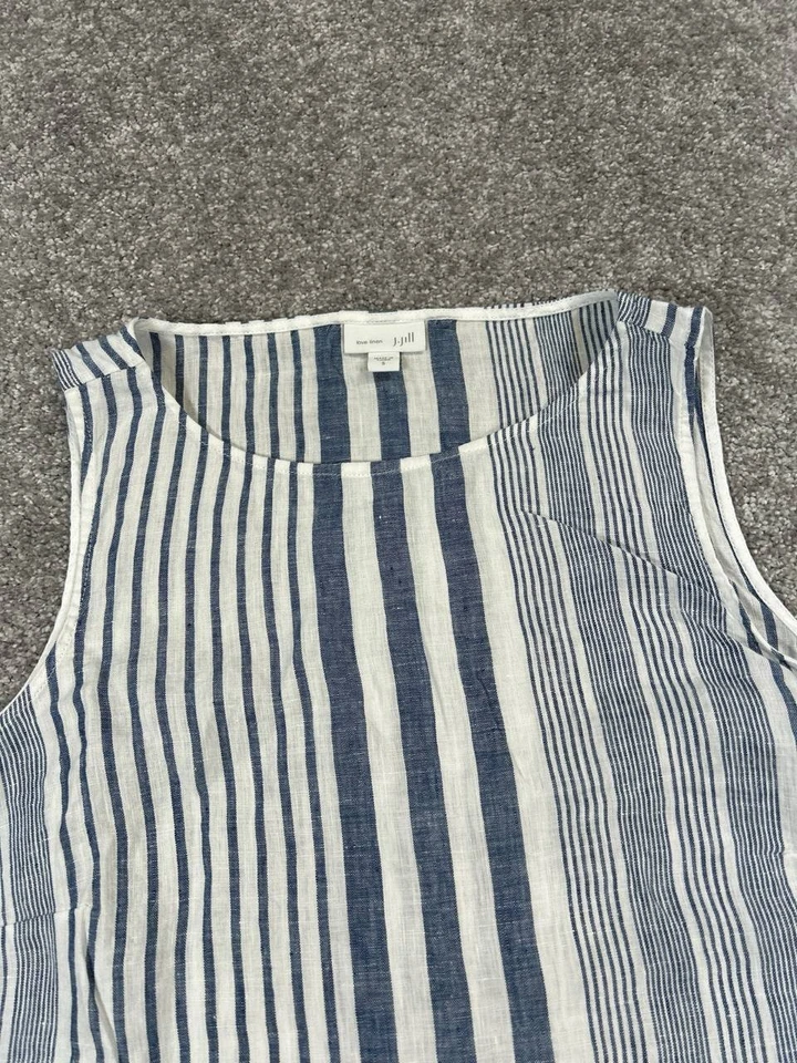 Camisa sin mangas J.Jill para mujer pequeña azul blanco lino Foto 2 de 4
