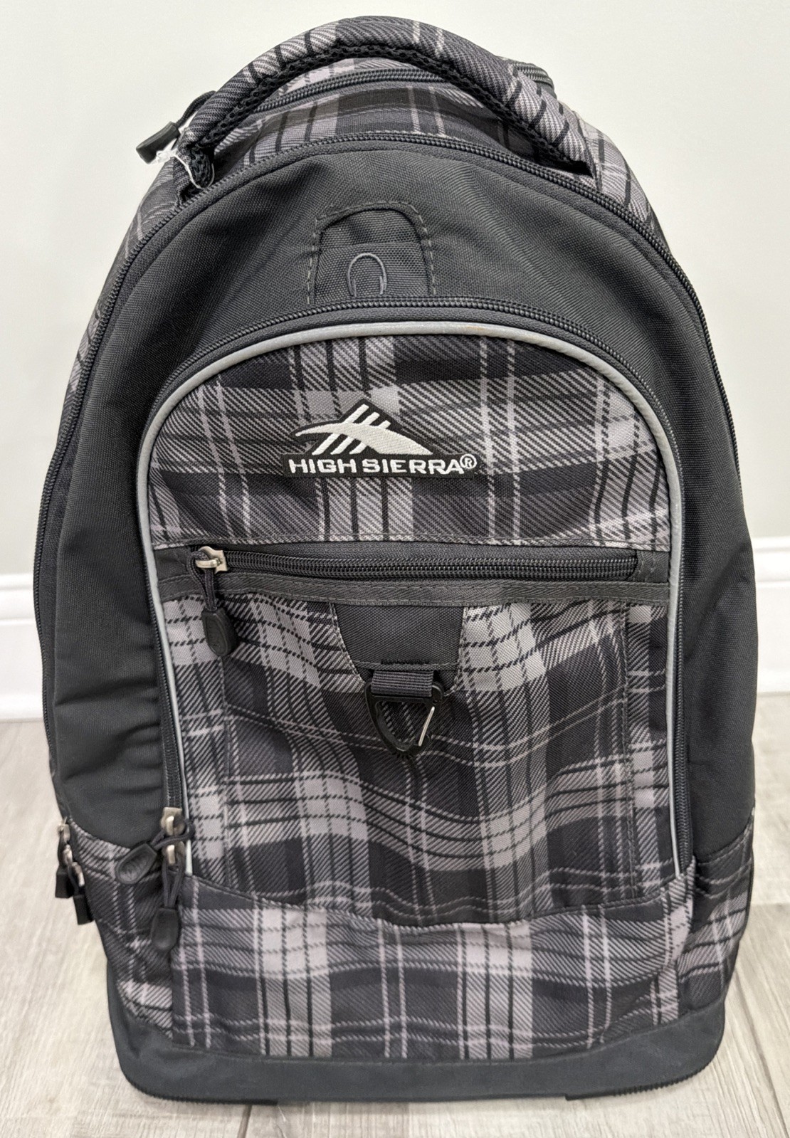 High Sierra Freewheel Wheeled Rolling Backpack Carry-on Bag Plaid Black/Gray