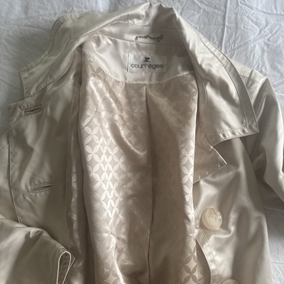 Courreges Vintage Shiny Beige Long Jacket with Belt size 38