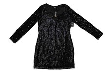Express Dress Womens Large Black Sequin Long Sleeve Bodycon Mini Party Cocktail