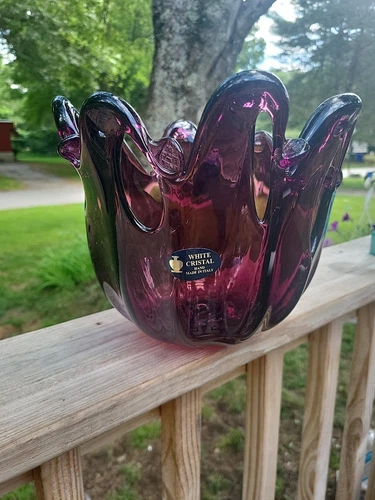 Large Murano Art Glass Bowl/ Vase 'White Cristal Made in Italy' Original Labels