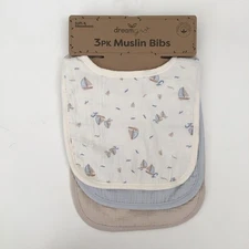 NEW 3 Cotton Muslin Bibs Baby Teething Drool Bibs Sailboats Print DreamGro