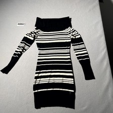 Guess Los Angeles Sweater Dress Womens Small Black White Fold Over Off Shoulder