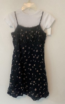 Art Class 2 In 1 Girls  Black Floral Dress With Removable White Cotton Top