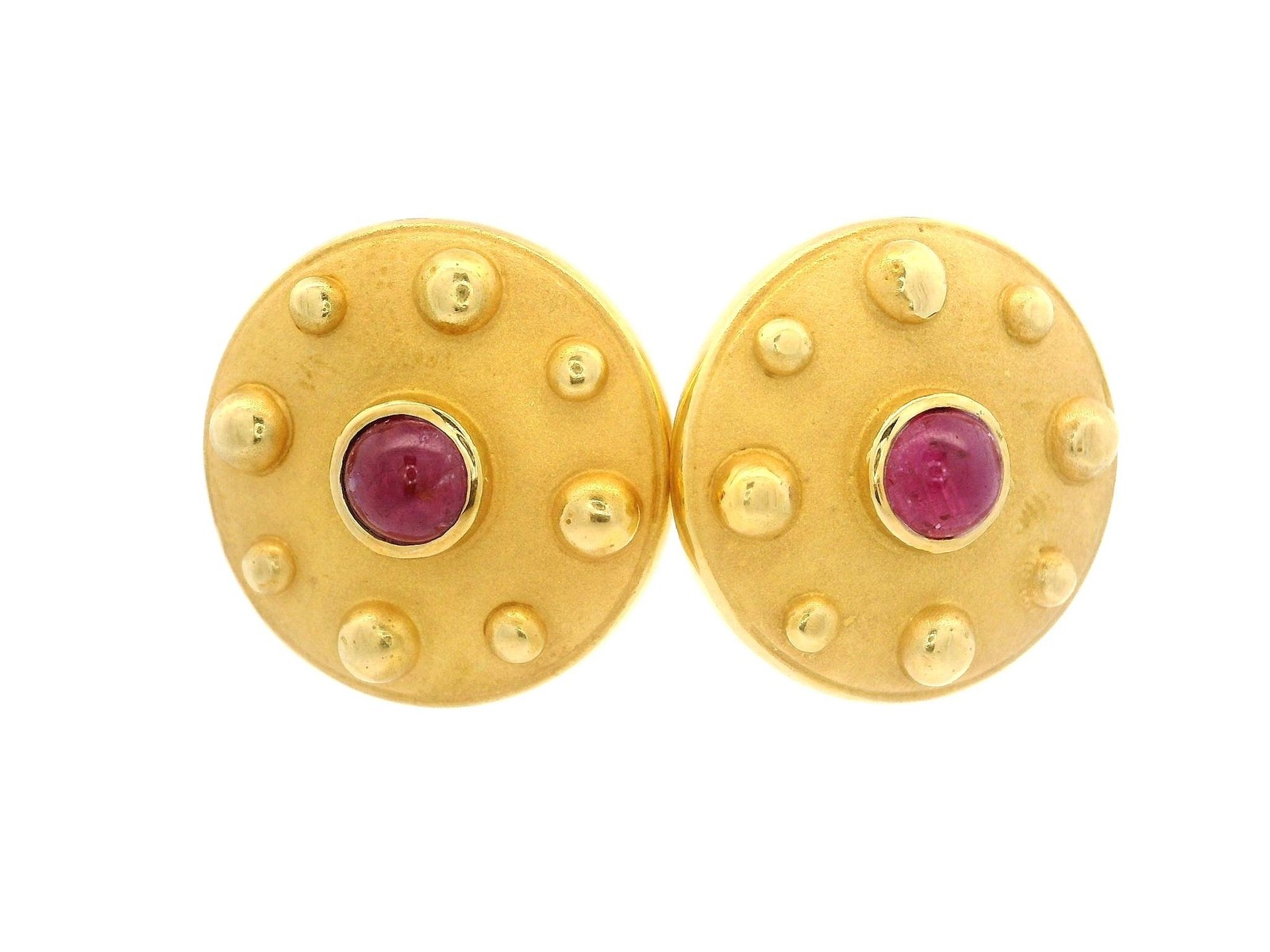 18k Solid Yellow Gold Round Cabochon Ruby Dual Fi… - image 2