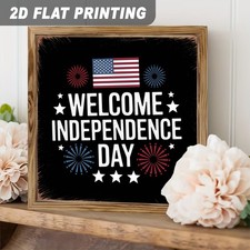4th Of July Welcome Patriotic Wooden Plaque USA Flag Fireworks Rustic Wall Art