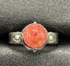 New Condition Sterling Silver Bali Style Coral Ring Size 7