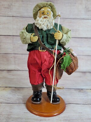 Santa Fisherman Christmas Figure 11'' with Pole and Basket