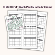 12 MONTHLY PLANNER Stickers.Journal Calendars.Journal Stickers.BUJO Stickers.