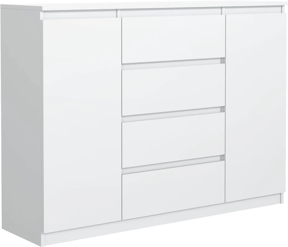 MEBLE MASZTALERZ Cassettiera Bianco Opaco con 4 cassetti e 2 ante 140 cm, Armadio Camera da Letto