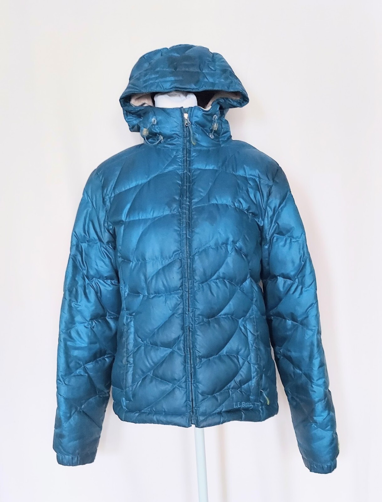 L.L. Bean Ultralight Quilted Down Hooded Jacket Womens Size Small Reg Teal Blue