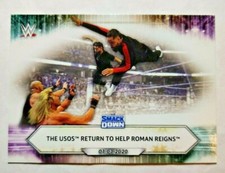 2021 Topps WWE #3 The Usos Return to Help Roman Reigns wrestling card