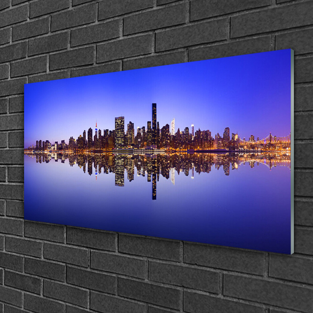 Tableau sur verre de salon 100x50 cm pour une vue panoramique sur les bâtiments et l'eau