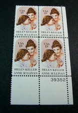 US Plate Blocks Stamp Scott# 1824 Helen Keller & Anne Sullivan 1980  MNH L370