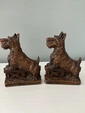 Vintage Scottie Dog Syroco Wood Bookends Metal Base