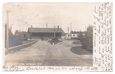 Bergen, New York, New York Central Railroad Station, Real Photo Postcard RPPC