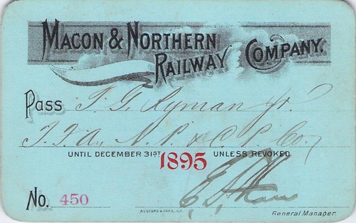 1895 LAST YEAR MACON NORTHERN    LOW # 450   RAILWAY RAILROAD PASS  