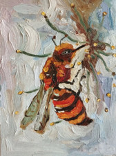 Dipinto olio su tela originale insetto su fiore 20x15 cm arte da parete