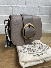 Ralph Lauren Medium Gold Buckle Taupe Leather Shoulder / Crossbody Bag, New