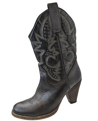 Very Volatile Denver Woman's 8 Gray Heels Studded Western Dancing Dress Boot