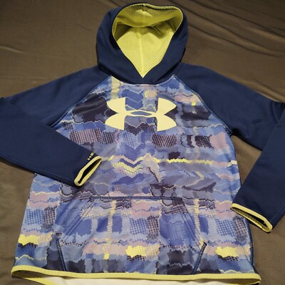 Under Armour Storm Cold Gear Hoodie Youth size Large Big yellow Logo  purple