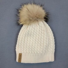 FURTALK Women’s Ivory Winter Knitted Beanie Hat w/Detachable Faux Fur Pom Pom