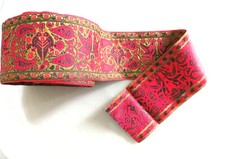 Pink gold swiss ribbon brocade trim border 10.5 cm wide birds paisley full roll