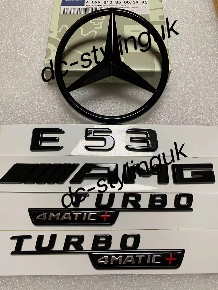 MERCEDES-BENZ Gloss Black Rear Star & Badge Emblems for Mercedes E53 AMG W238 2017+ Coupe ONLY