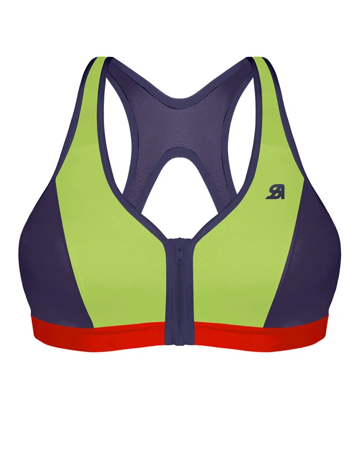 Sujetador deportivo AMORTIGUADOR verde lima activo con cremallera, EE. UU. 32F, UK 32E, NUEVO SIN ETIQUETAS Foto 2 de 3