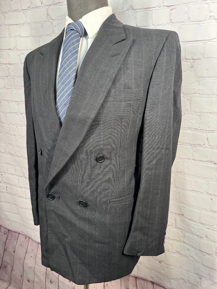 KUPPEHEIMER Hombres Negro Lana RAYAS Plisado 2 piezas Traje 40S Chaqueta 35x29 Pantalón Foto 3 de 4