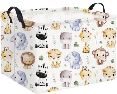HIYAGON Rectangular Woodland Animal Basket Kids Storage Basket Empty Baby Gir