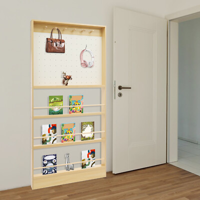 Behind Door Bookshelf Toddler Bookshelf with Pegboard Storage Cabinet for Toys