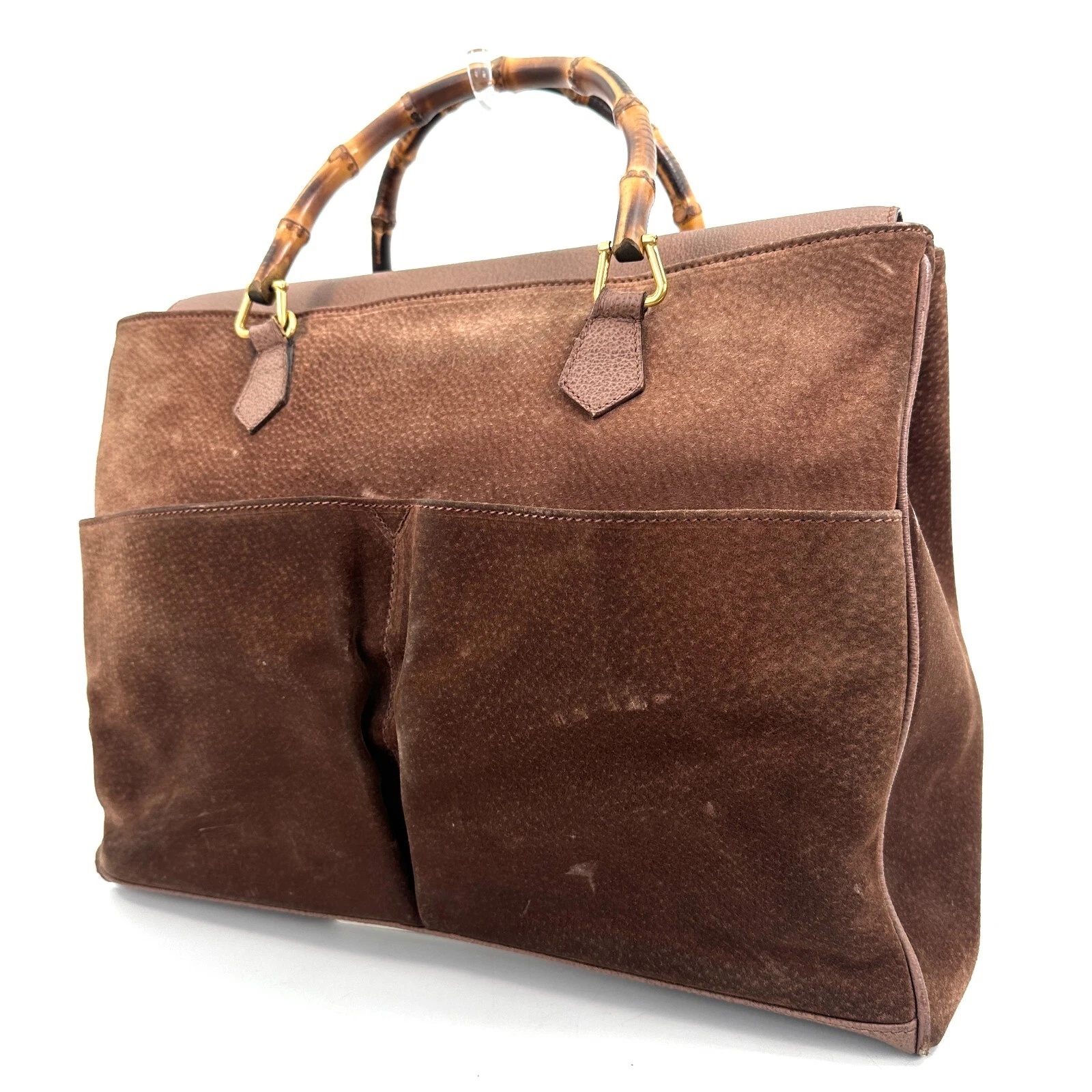 Sac à main fourre tout vintage GUCCI bambou daim marron du Japon