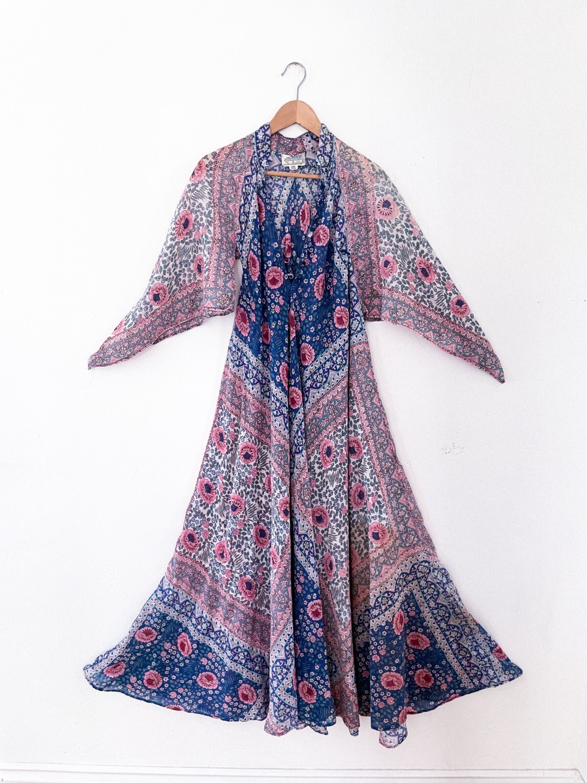 VTG 70s ADINI Indian Cotton GAUZE Sheer Caftan BiasC… Gem