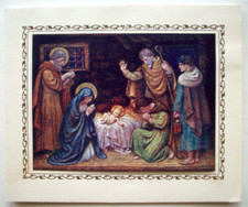 Visiting the manger Holy Family Nativity vintage Christmas greeting card TT3