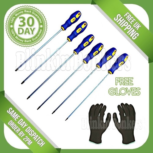 SIX EXTRA LONG TORX STAR SCREWDRIVER SET T10 T15 T20 T25 T27