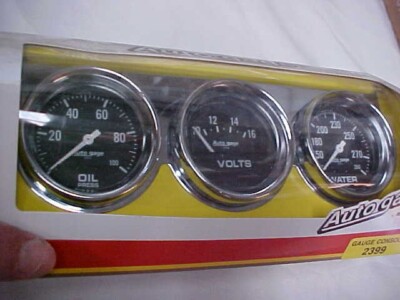 Auto Meter 2399 Chrome 2-5/8" Mechanical Three-Gauge Console - Oil Pressure, Water Temp, Voltmeter