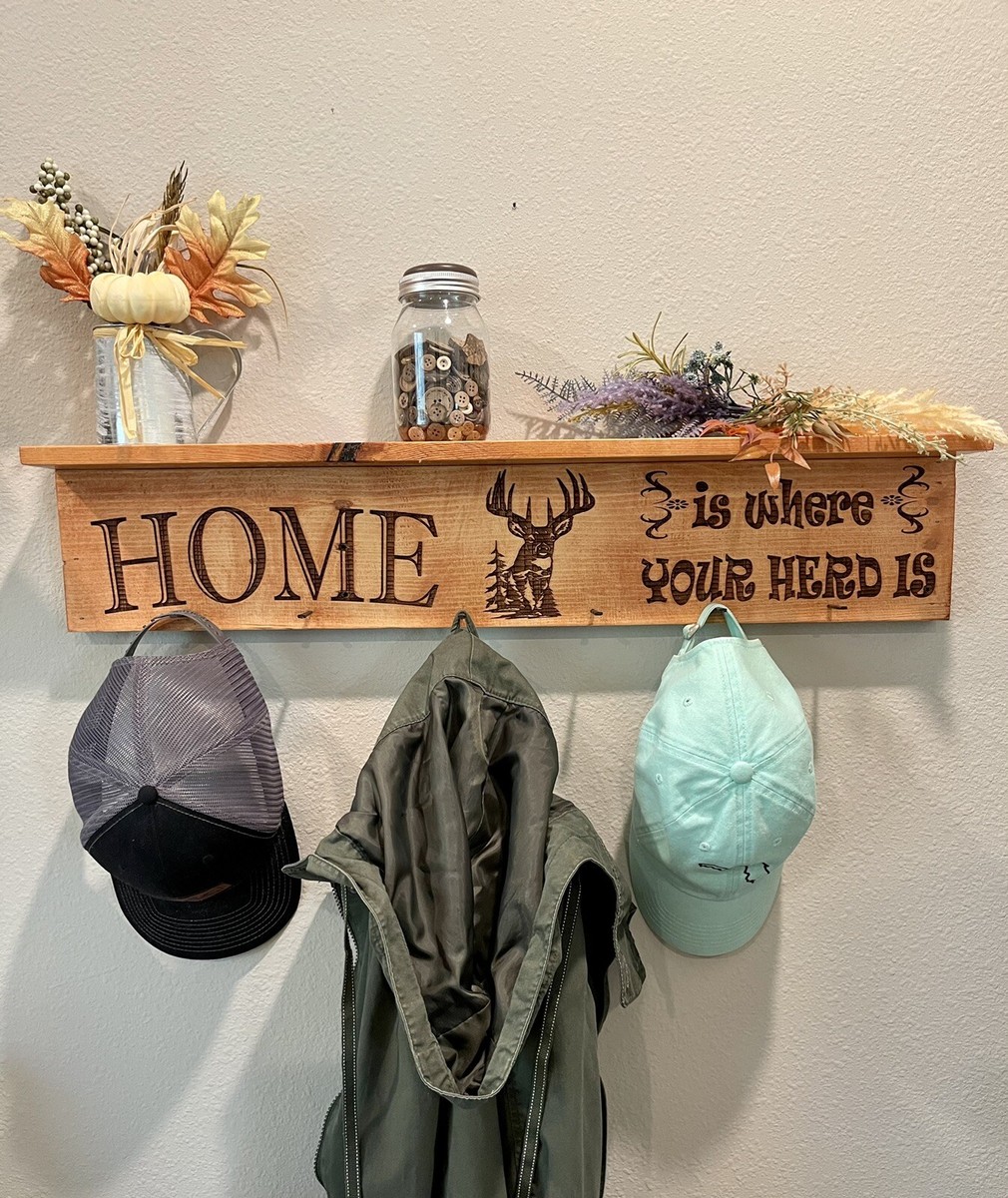 Coat Hat Rack Farmhouse Laser Engraved Buck Deer, Rooster, Or Fish