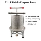 11L S.Steel S304 Muti-Purpose Press for Honeycomb Fruit Olive Free Filter bag