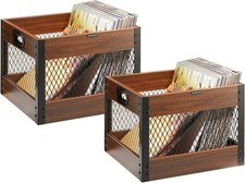 2 Packs Vinyl Record Storage Crate, Wooden LP Album Shelf Cube Organizer Box