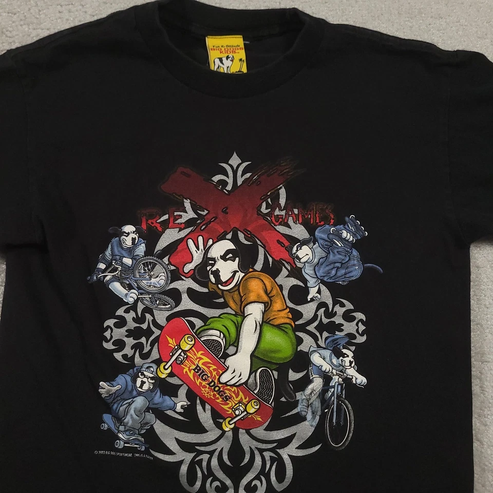 Vintage Big Dogs Shirt Kids 8/10 Black X Games Skate BMX Graphic Made USA 2003 - Image 3 of 4