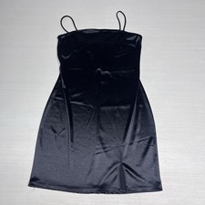 Polly Esther Vintage 90’s Black Satin Mini Cocktail Strappy Dress Women’s Large 