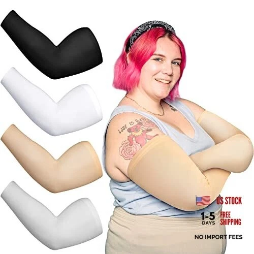 Chuarry 4 Pairs Plus Size Arm Sleeves for Women Men UV Sun Classic Color