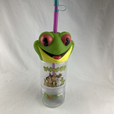 Rainforest Cafe Tree Frog 3D Head Travel Cup Water Bottle w/ Straw & Toy Figure