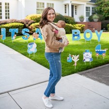11 Pcs Large It  s A Boy Yard Signs with Stakes,Blue Baby Shower Gender Reveal...