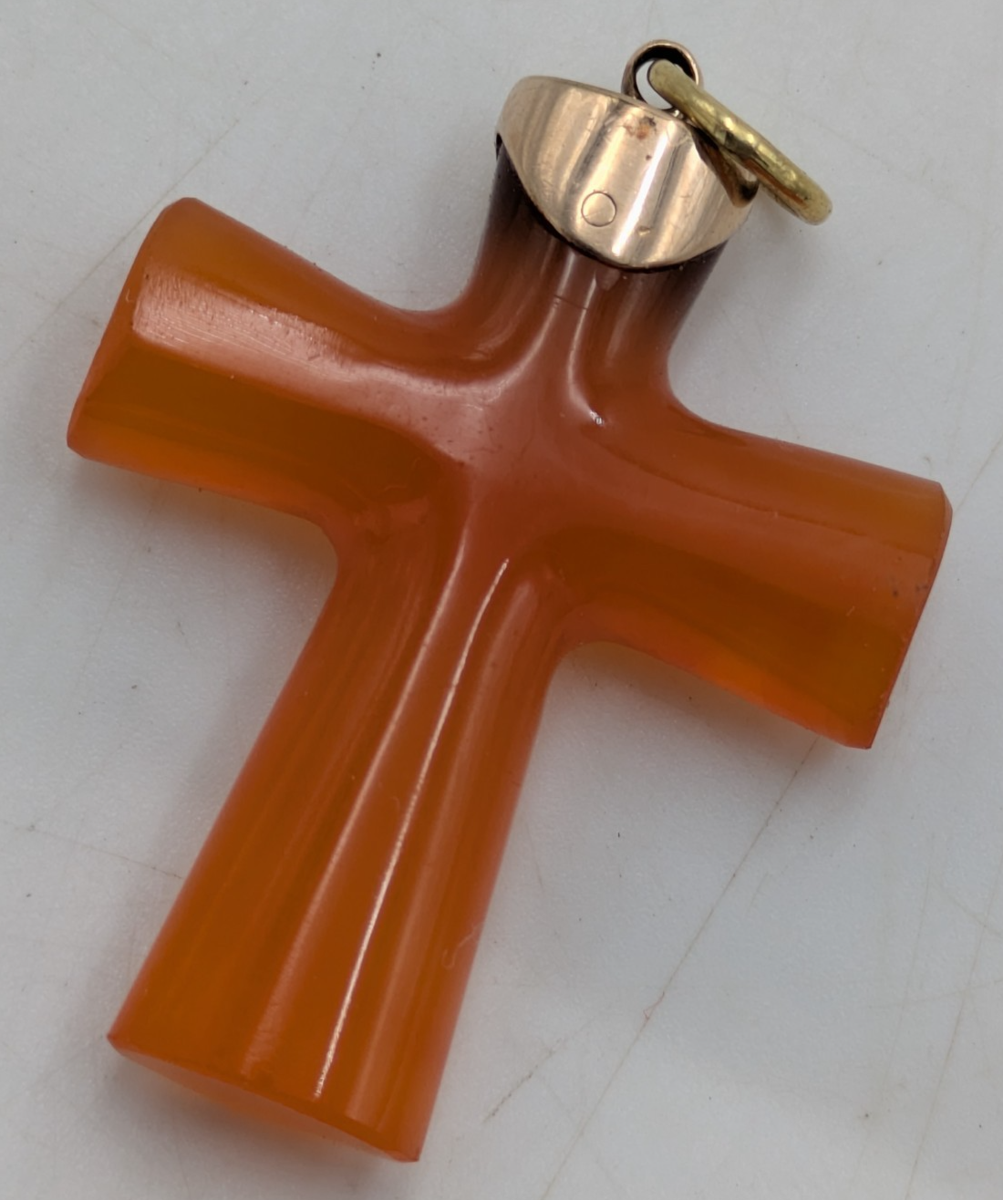 9ct & 18ct Rose Yellow Gold Orange Cross Amber Religious Pendant