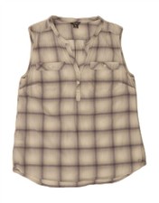 EDDIE BAUER Womens Sleeveless Pullover Shirt UK 14 Medium Grey Check AZ04